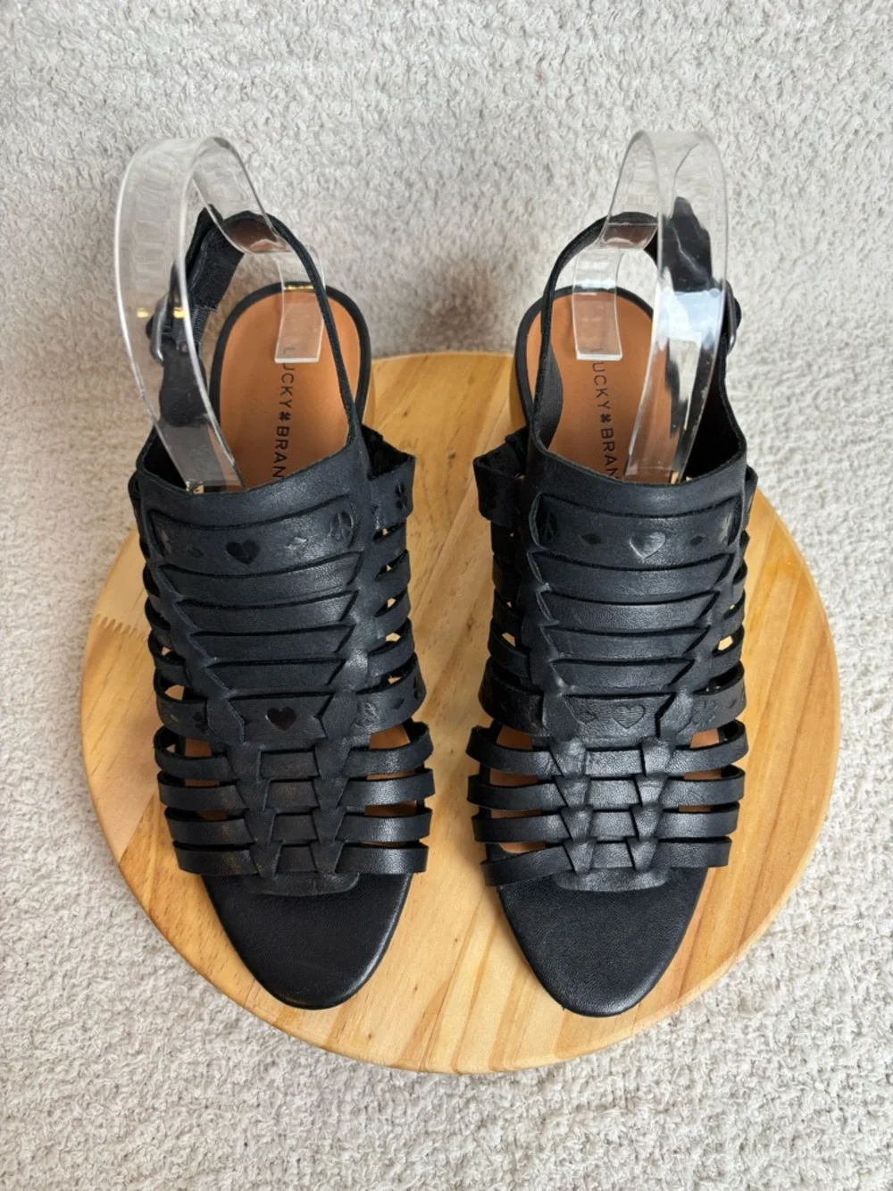 Lucky Brand Sandals Womens 9M Natissha High Block Heel Leather Hippie in Black